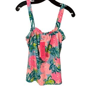 Lilly Pulitzer Jia Tank Top floral ruffle neckline size S. NWT